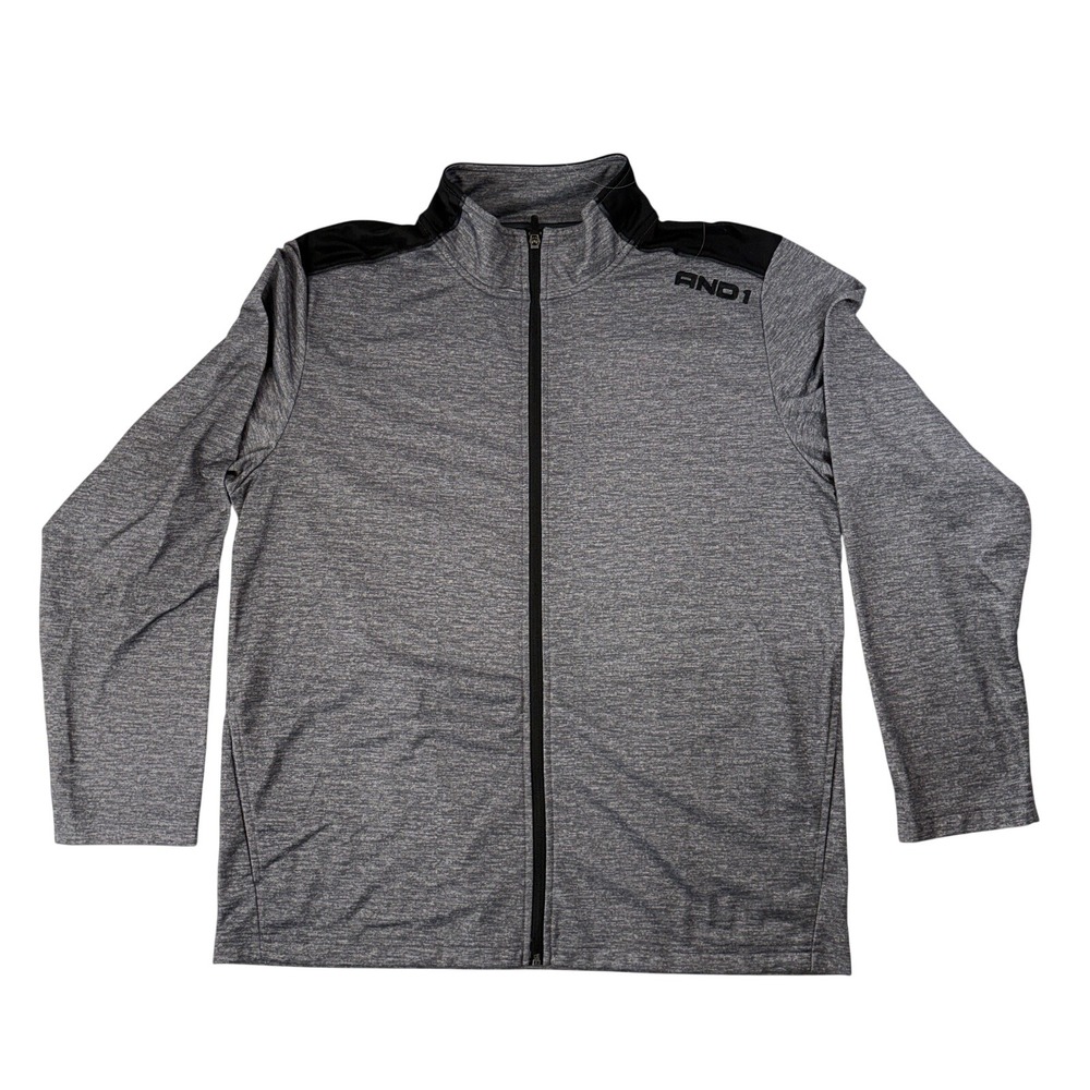 AND1 Men's Full-Zip Track Jacket Warm-Up Basketball Coaching Grey Black Size Lg